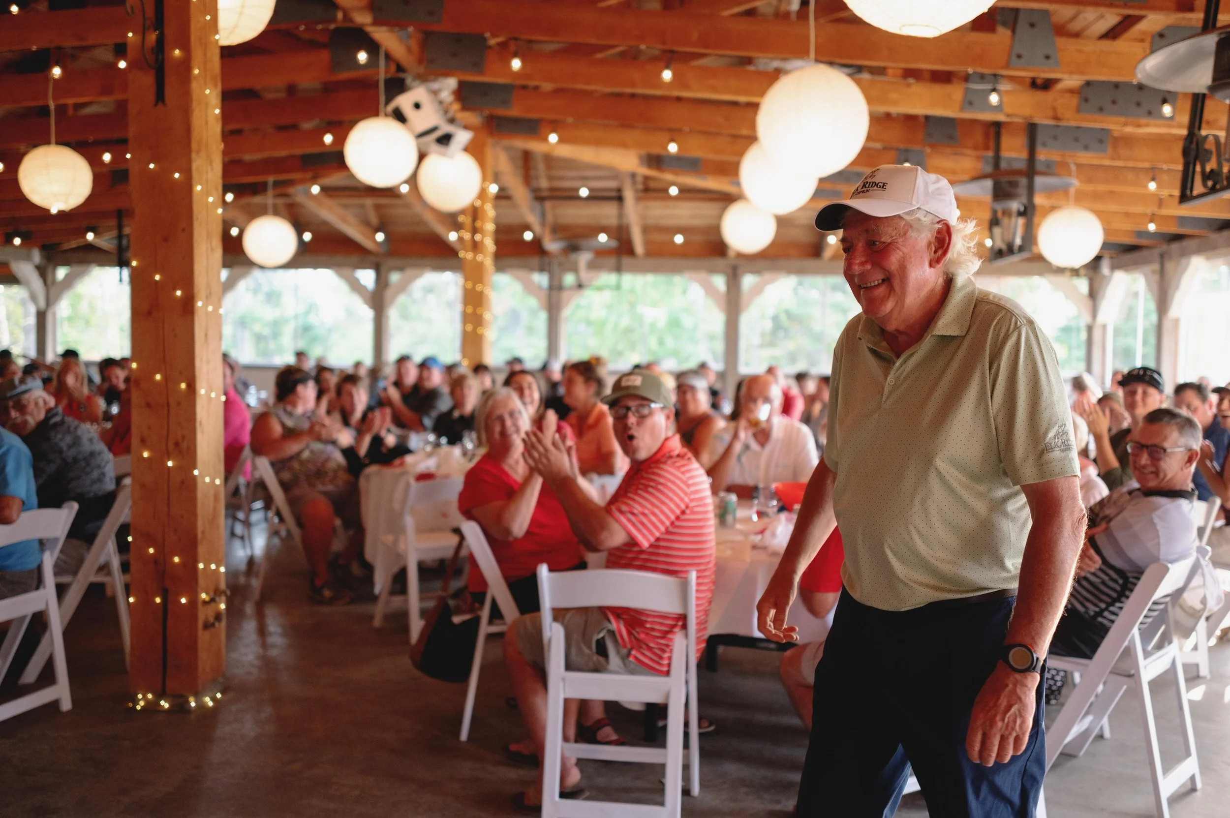 A tournament dinner service set up under the Heritage Pavilion