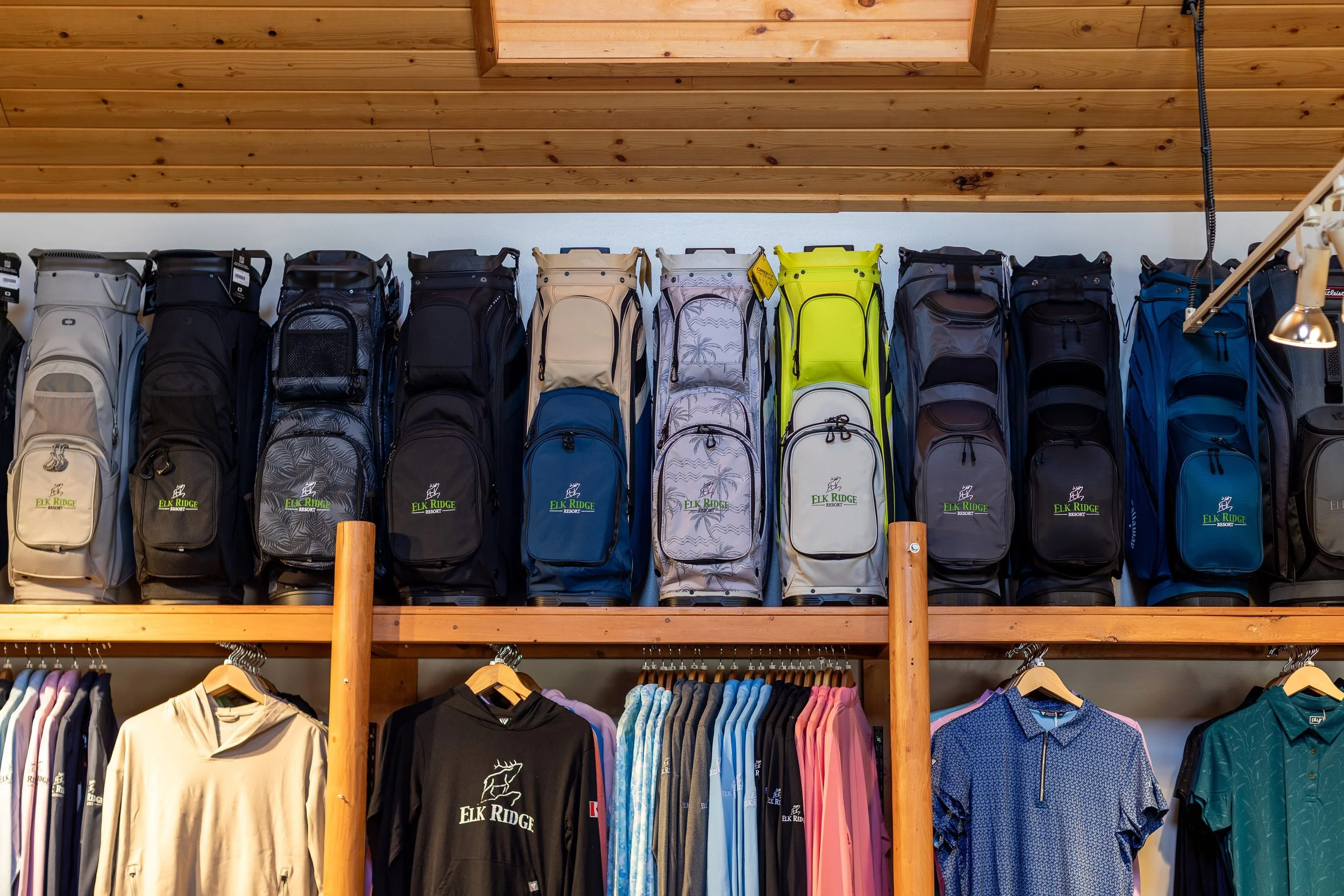 Golf clubs and apparel in the Elk Ridge pro shop